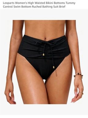 Women's High Waisted Black Ruched Bikini Bottom